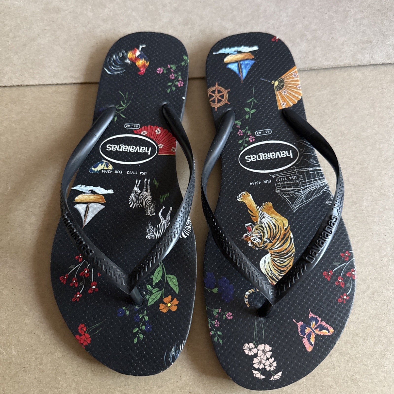 Havaianas Slim Black w/Animals/Flowers/Sailboats EU 41-42 New