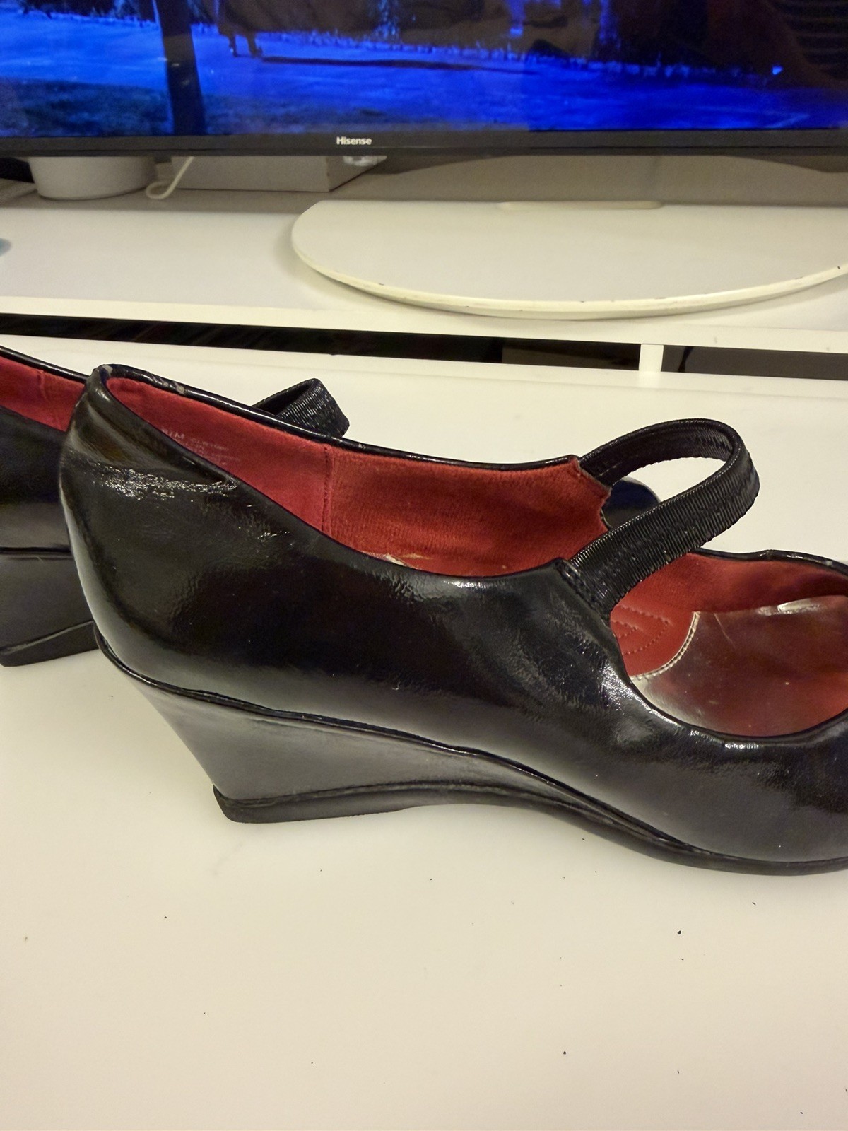 Reaction Kenneth Cole Black Patent Leather Mary Jane Wedge Heels | Comfort Shoes