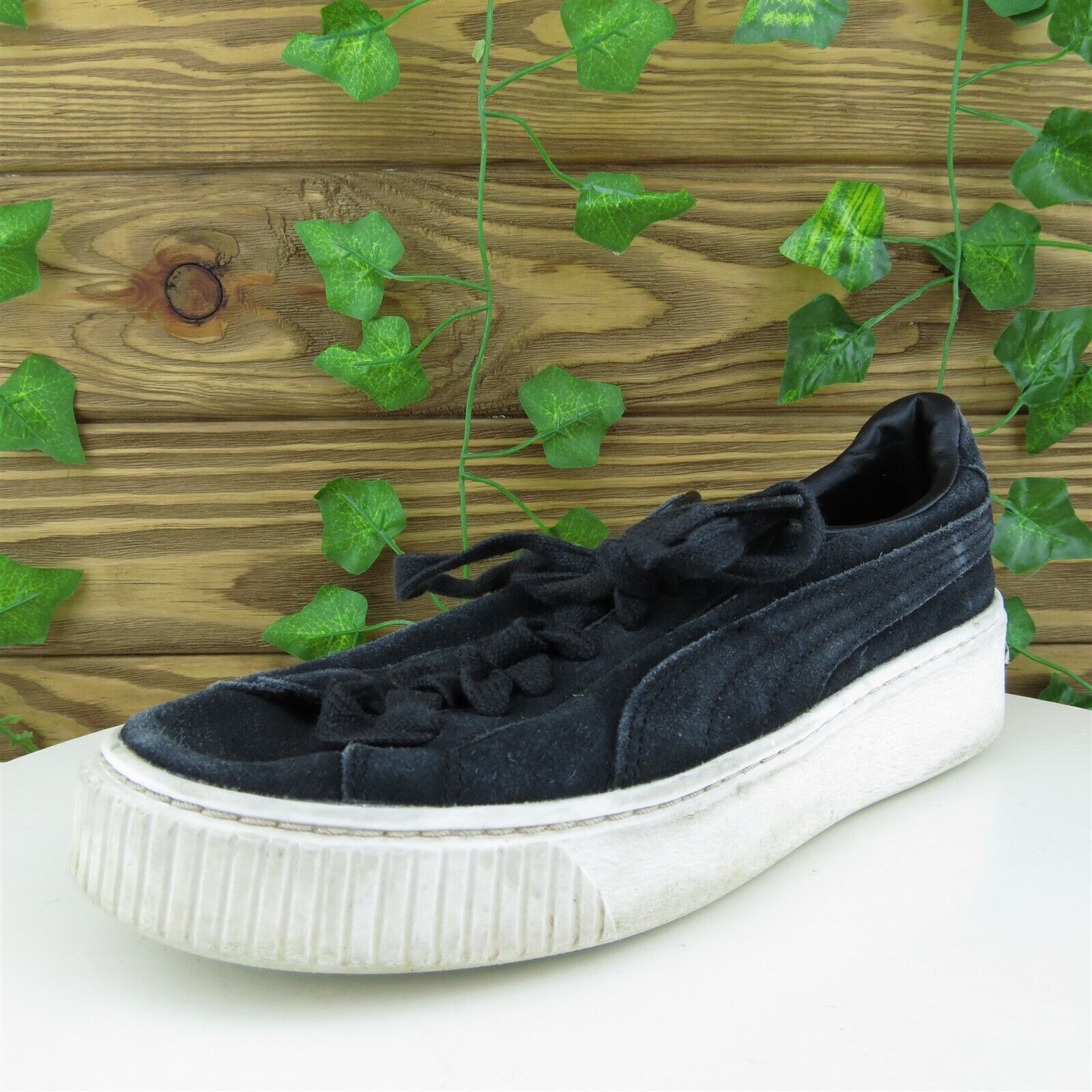 PUMA Women Sneaker Shoes Black Leather Lace Up Size 6.5 Medium (B, M)