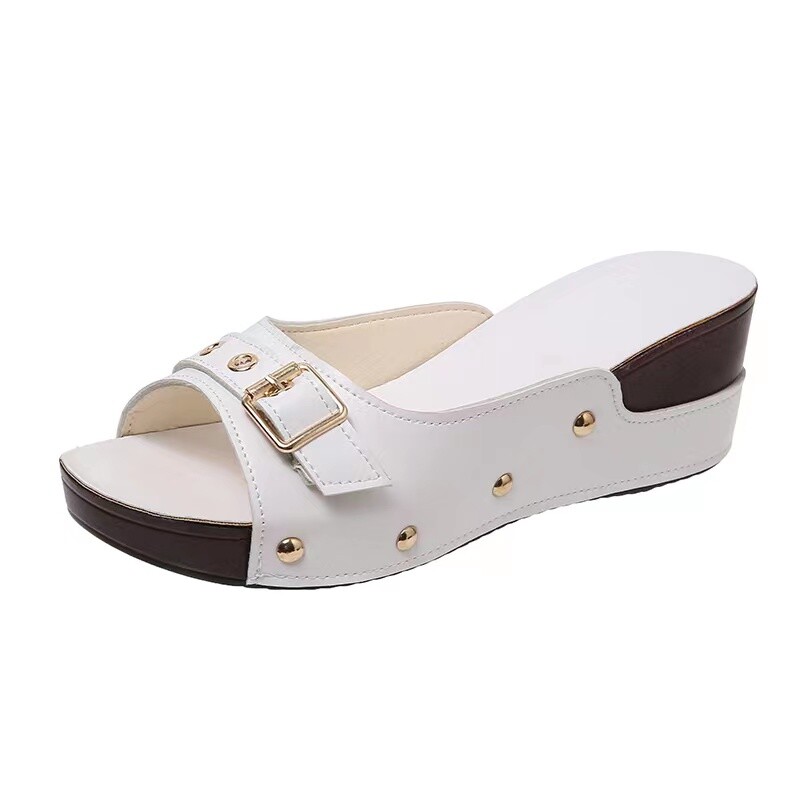 Sandalias De Cuña Con Tacón Para Mujer Zapatos De Playa Chanclas De Verano Cuero