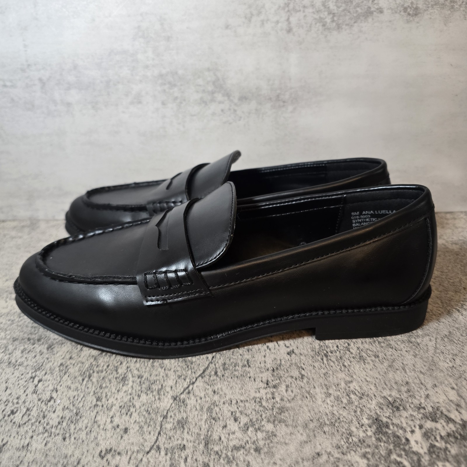 A.N.A. Luella Size 8M Black Slip-On Faux Leather Moc Toe Loafers Shoes NWT