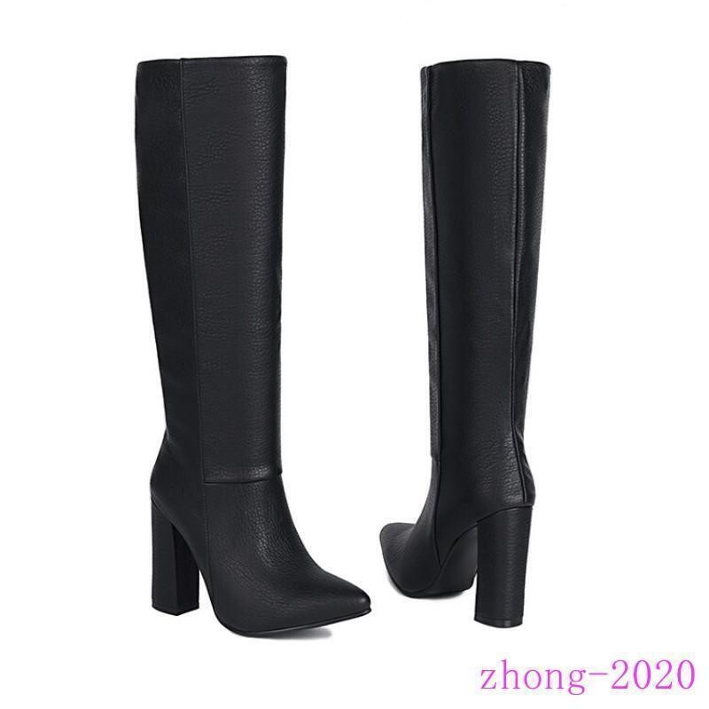 Chic Women’s Faux Leather Block Heel Knee High Boots Casual Outdoor Party Shoes