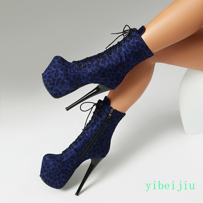 Womens Super High Heel Ankle Boots Leopard Platform Performance Shoes Nightclub