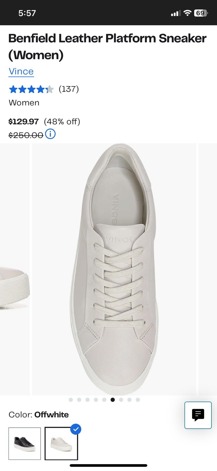 BENFIELD VINCE LEATHER PLATFORM SNEAKER WOMENS SIZE 9M OFFWHITE org. $130