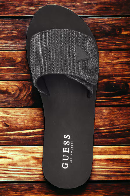 NEW WOMENS GUESS BLACK ABET SLIDES LOGO FLIP FLOPS WEDGE PLATFORM 5,6,7,8,9,10