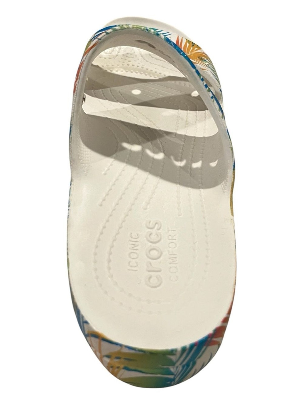 Crocs Baya Platform Slide Sandals Tropical Palm Print White Pink Green Size 10