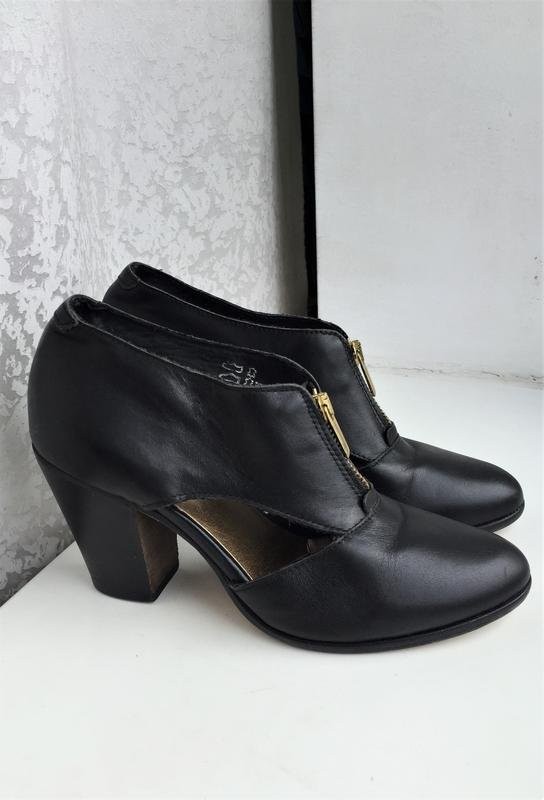 Women navy boot heels black leather 39 #B9F2