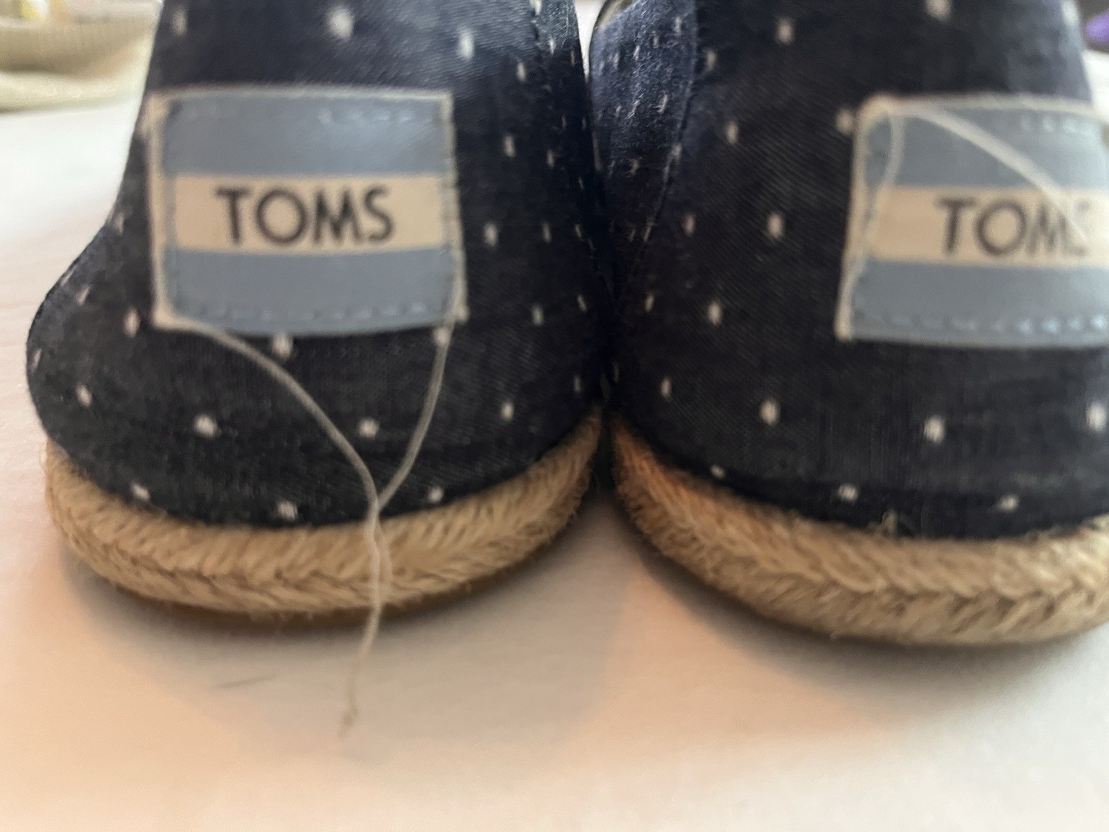 TOMS Women’s Slip On Shoes Size 10 Alpargata Navy Blue Polka Dot Chambray