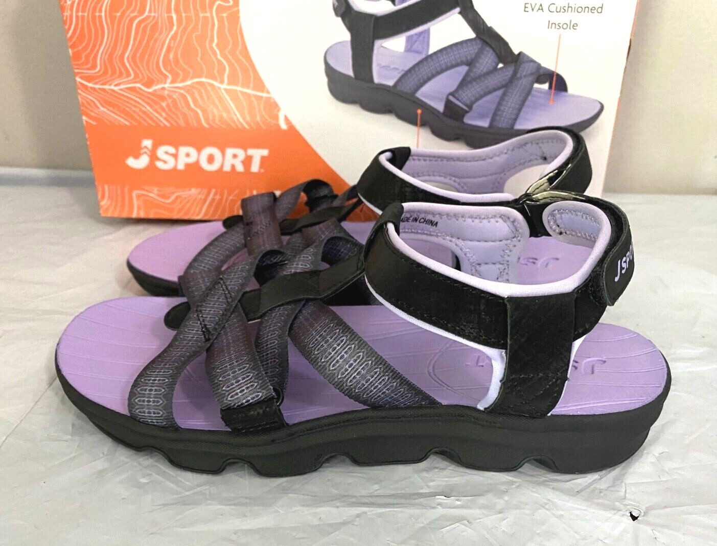 JSport Women’s KAIA Adjustable Strap Sports Sandal – SIZE 7, 8, 11 -Black/Purple
