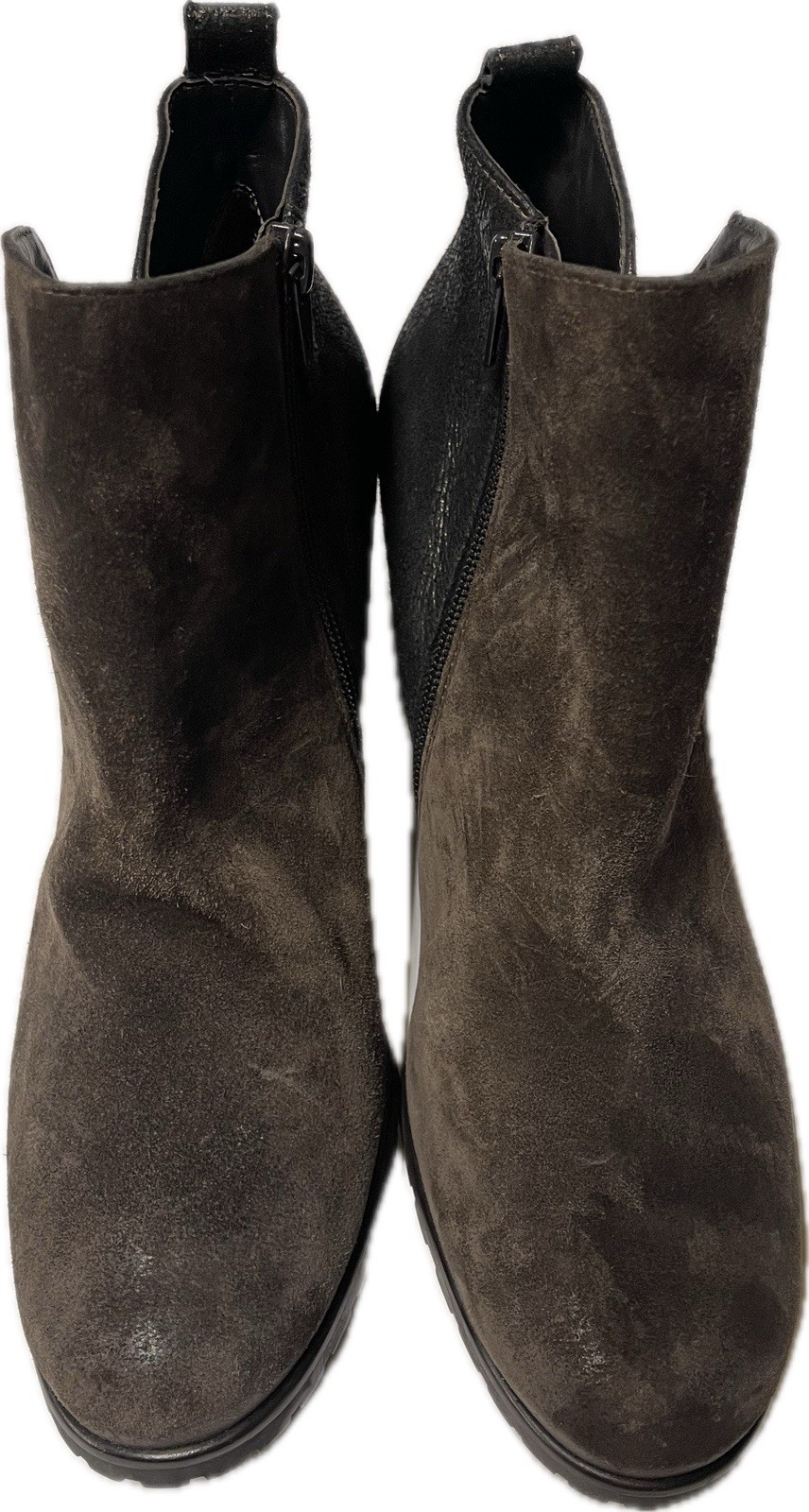Paul Green Brown/Black Suede/Leather Ankle Bootie Zipper Women’s Round US 10