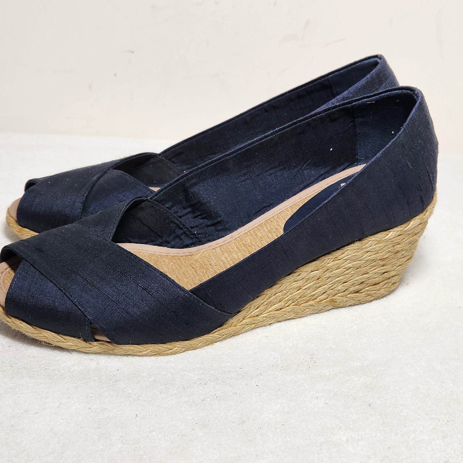 Ralph Lauren Cecilia Shantug Espadrille Wedges Women’s 8.5 Silk Peep Toe Blue