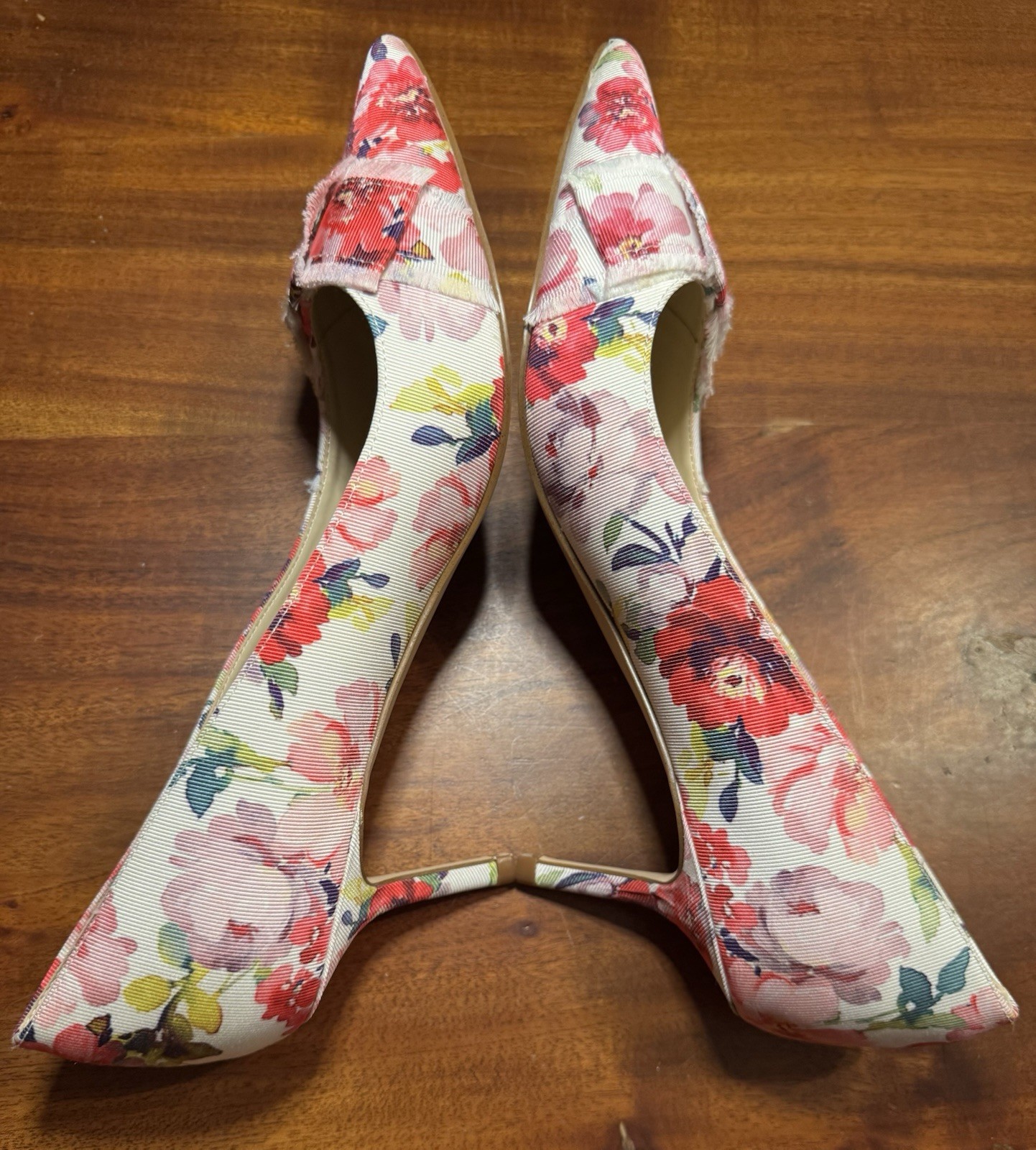 Nine West Women’s Pink Floral Print Fabric Pointed Toe Pump Heels Sz 10M