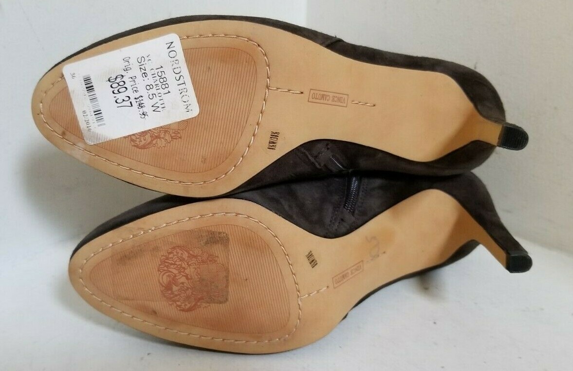 Vince Camuto 8.5W Charlotte BROWN Soft Suede Dress Ankle Boot 3.25″ Heel Zip Up