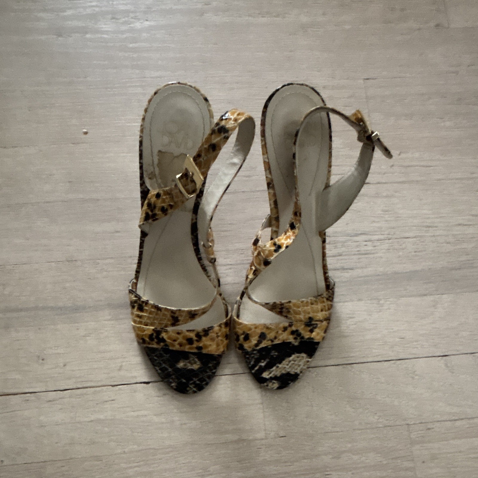 Joan David Women’s Leather Snake Animal Print Strappy Ankle Strap Heels 8M