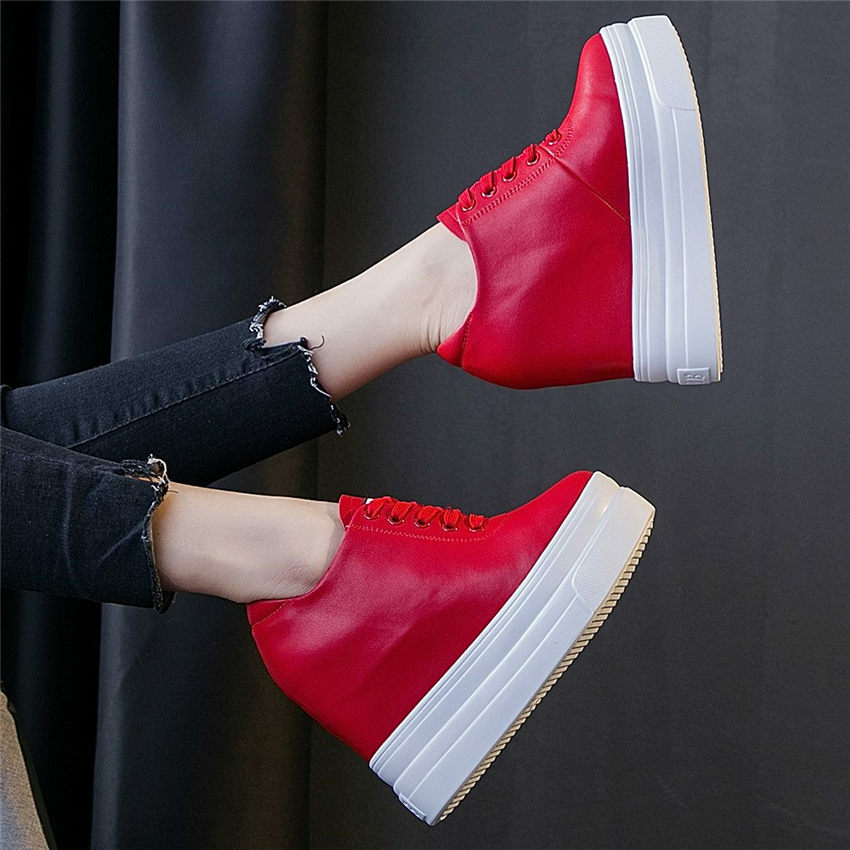 Casual Shoes Women Leather Platform Wedge Ankle Boots High Heel Fashion Sneakers