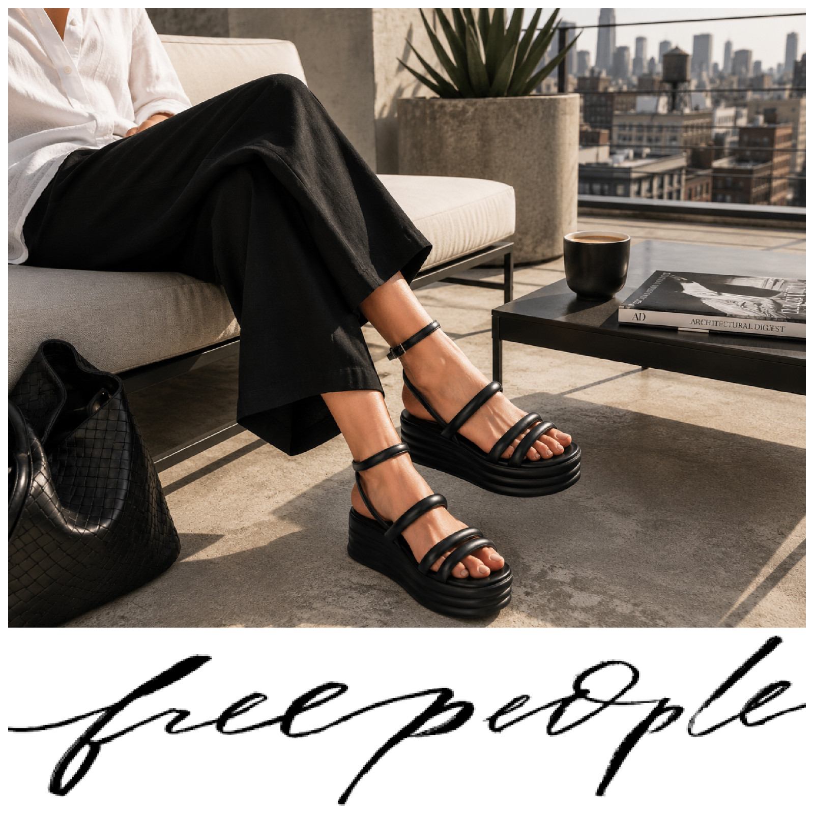 Free People Iris Flatform Sandals Black Leather Tubular Platform Women’s Sz 9