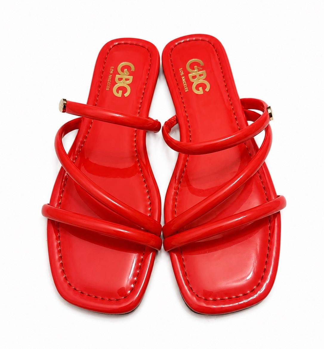 GBG Los Angeles Women’s Leather Red Strappy Slide Slip-On Flat Sandals 6