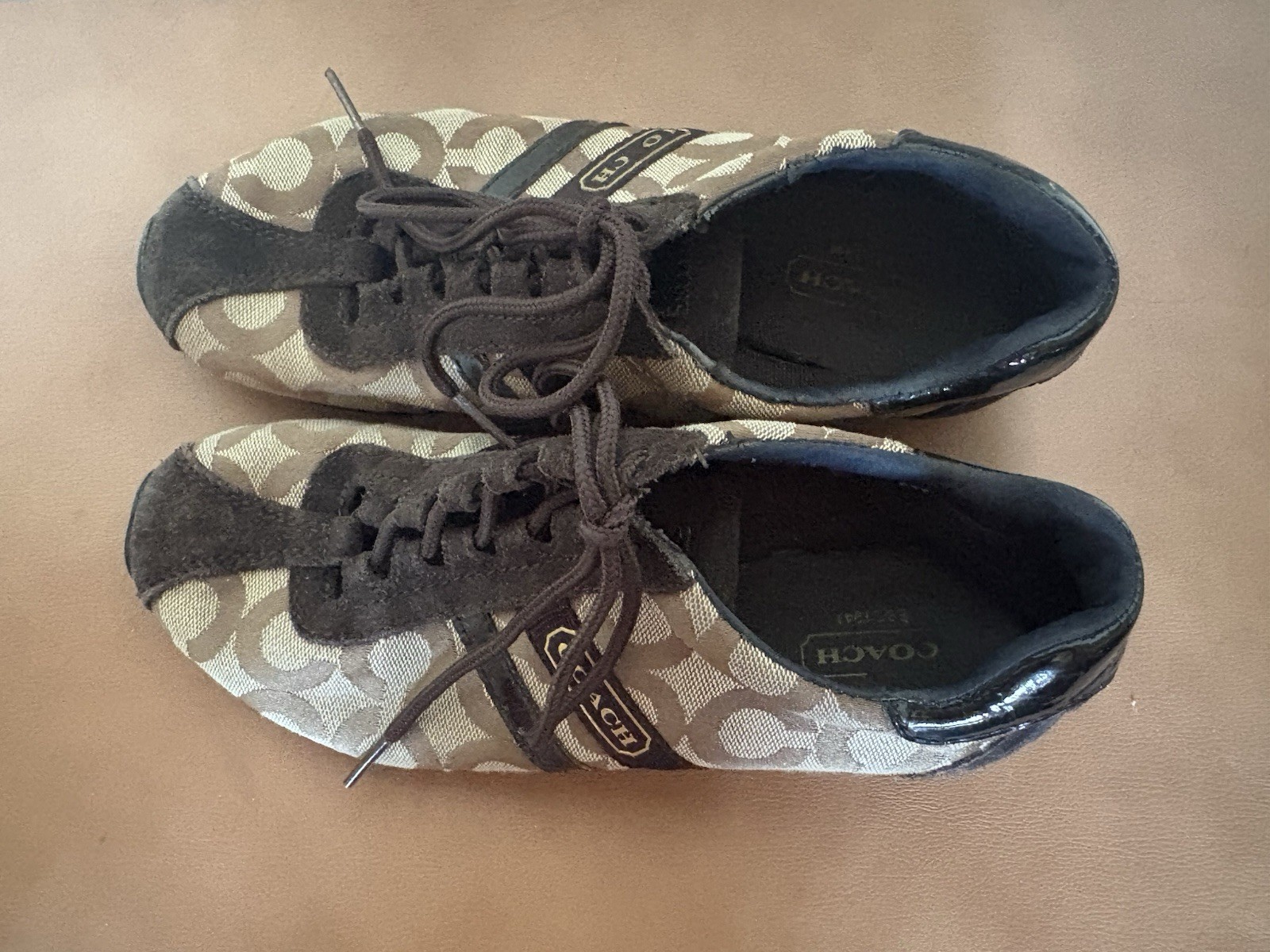 Coach Kathleen Signature Logo Low Top Lace-Up Sneakers Women’s Brown Beige