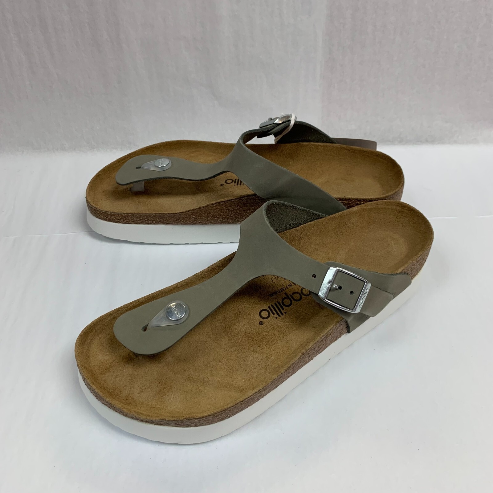 Birkenstock New w/ Box Gizeh Platform PAP Dove Gray Nubuck Leather R Select Size
