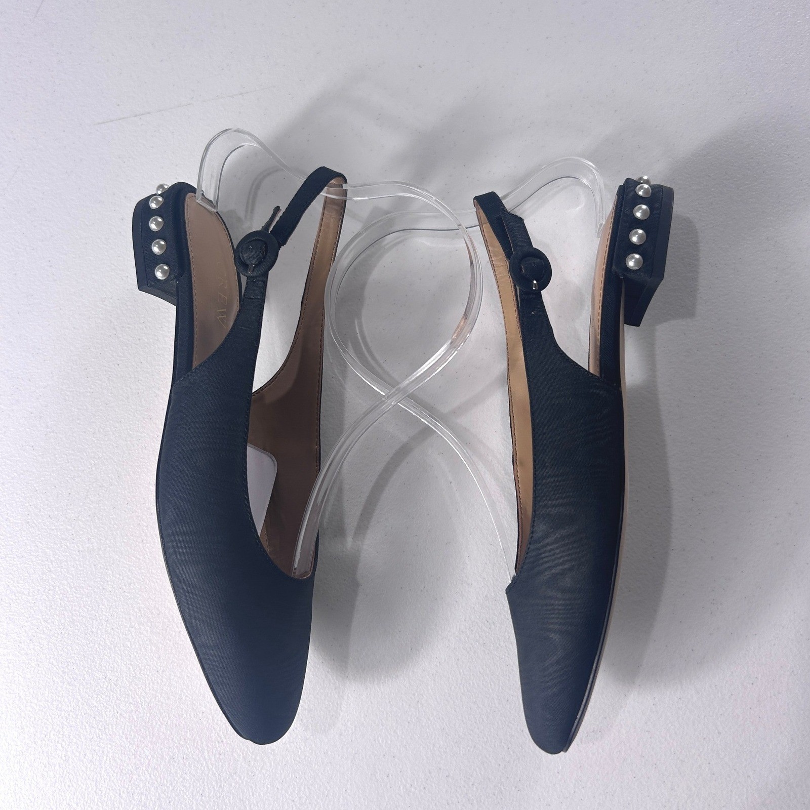 J.Crew Pearl-Heel Slingback Flats Black Textile BU506 Womens Size 5 NEW