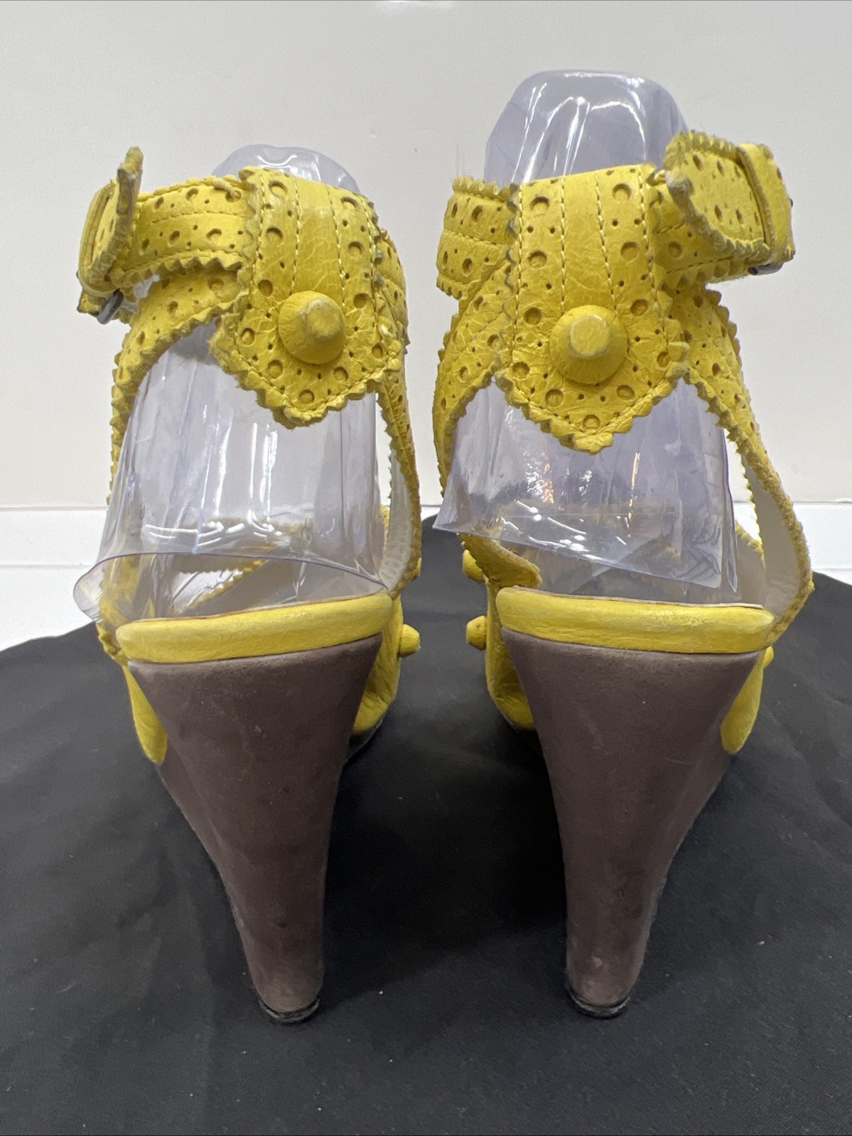 Balenciaga 40 Wedge Sandals Mules Gladiator Caged Pump Booties Yellow City Studs
