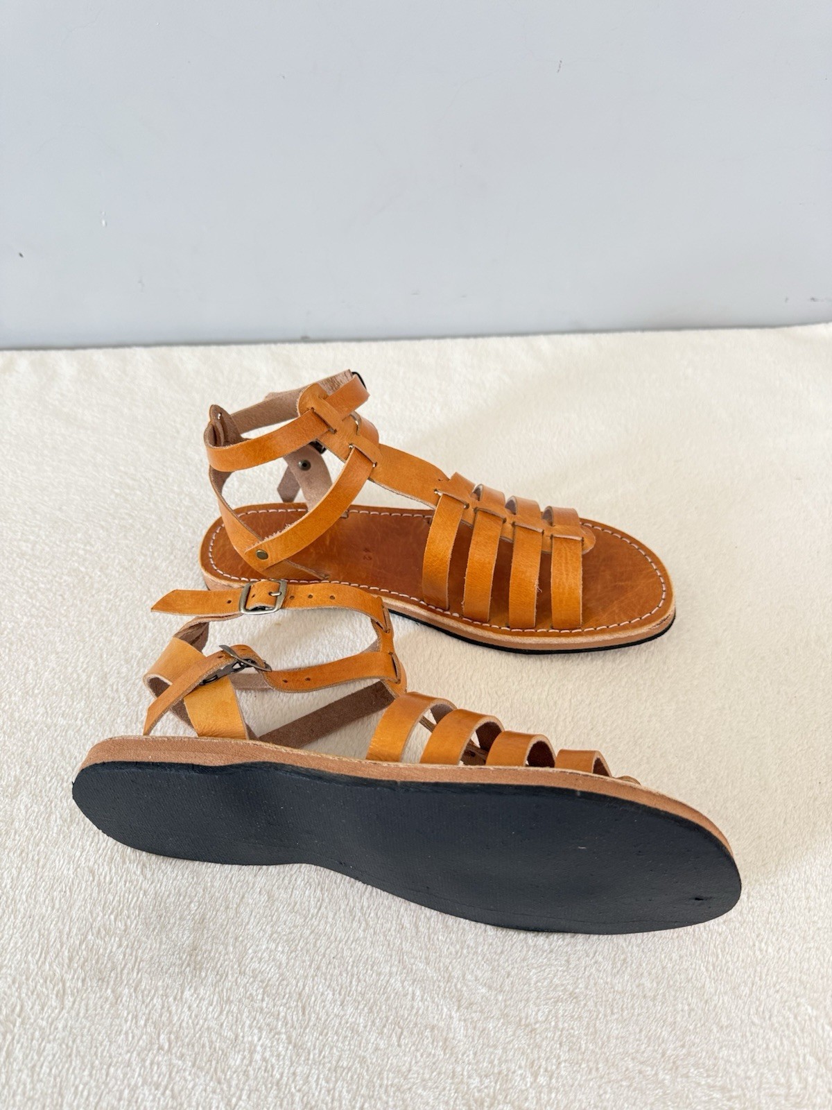 Handcrafted Genuine Leather Women’s Sandals – Five-Strap Cognac | 100% Handmade