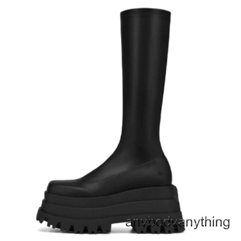 Street Style Women Thick Soled Platform Stretchy Ankle Boots High Heel Round Toe