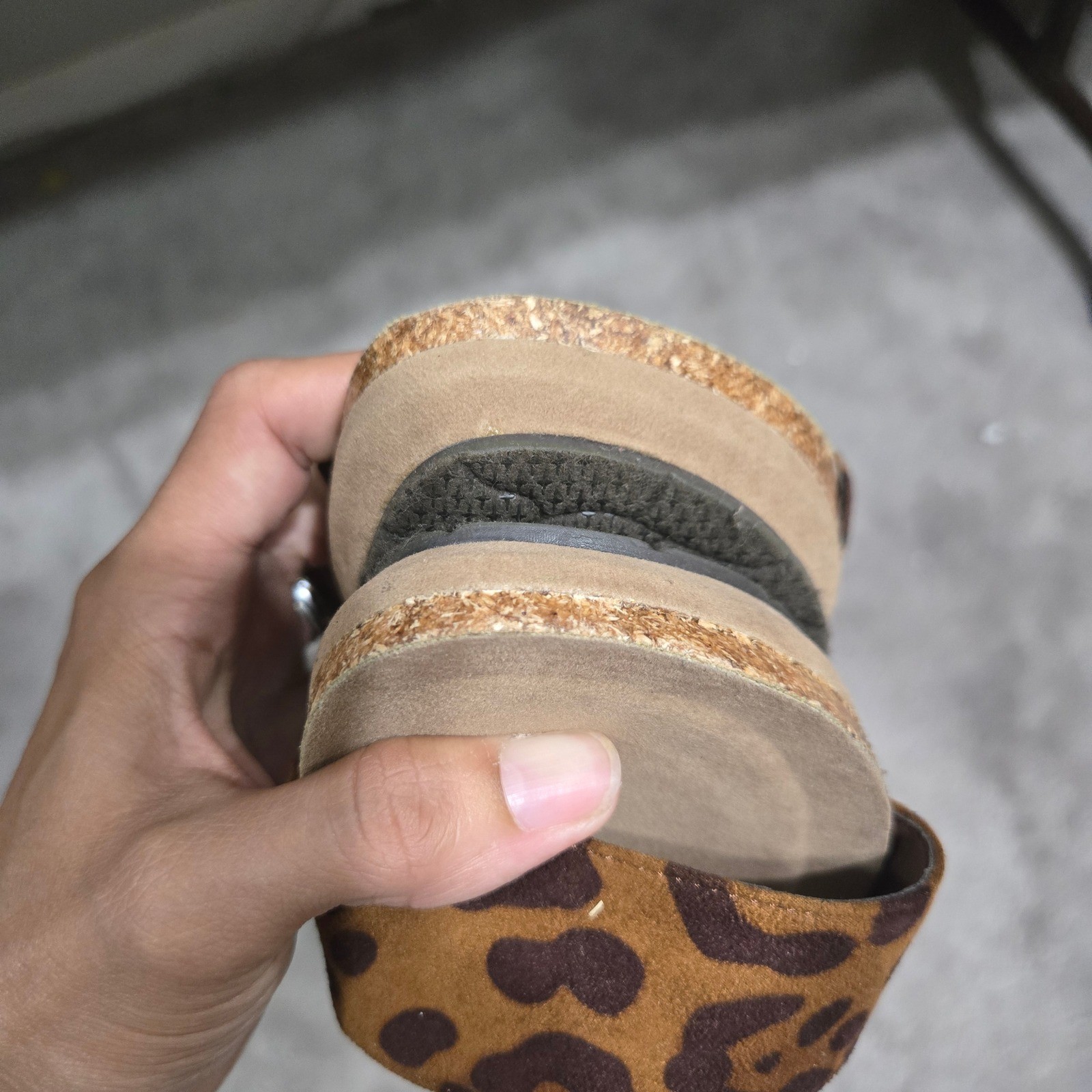 MISMATCH SIZES Natural Reflections Sanra Leopard Wedge Sandals left 8 right 7