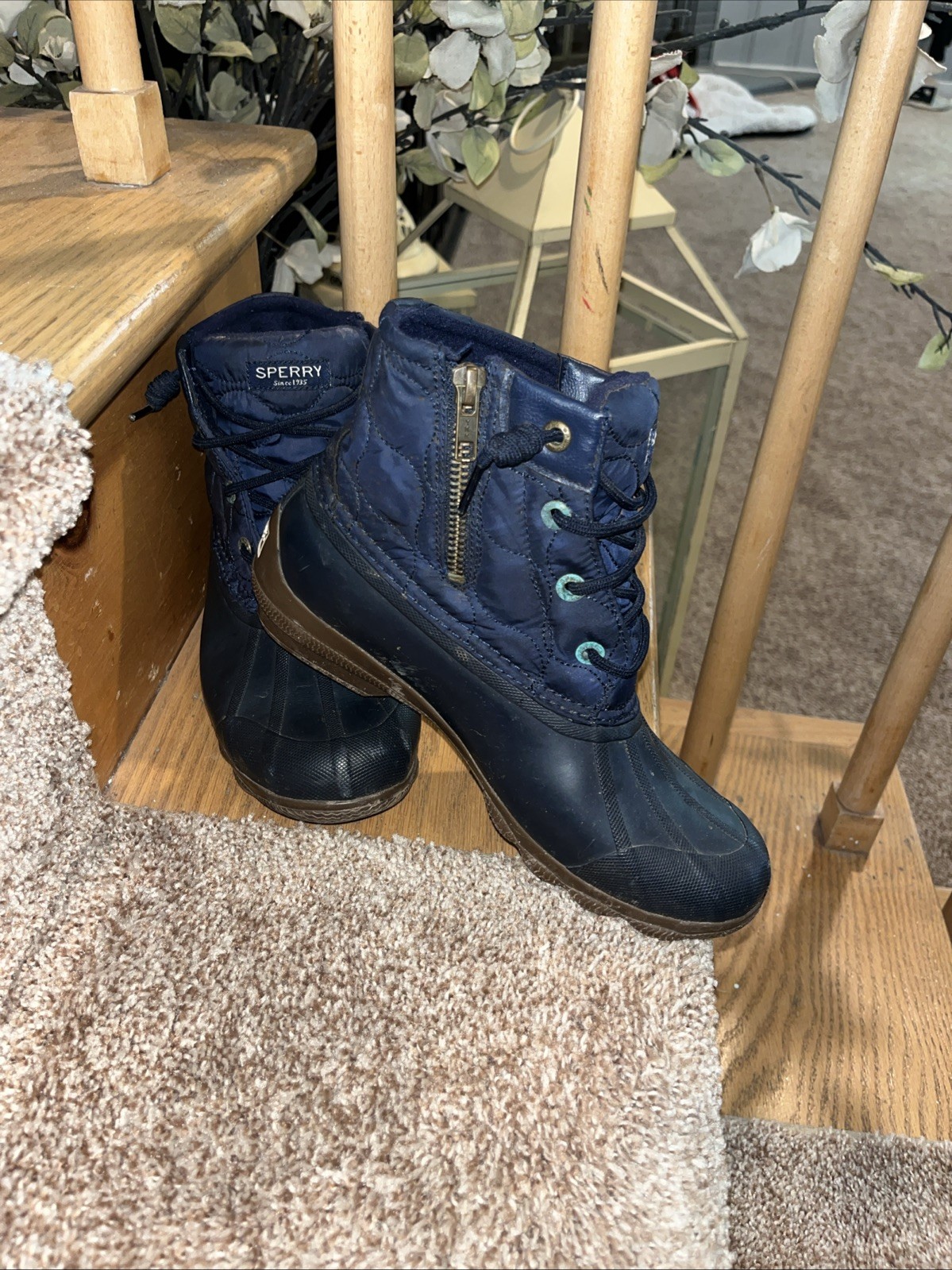 Sperry Saltwater Quilted Duck Boots Women’s Size 6 1/2 Blue STS94063 Waterproof
