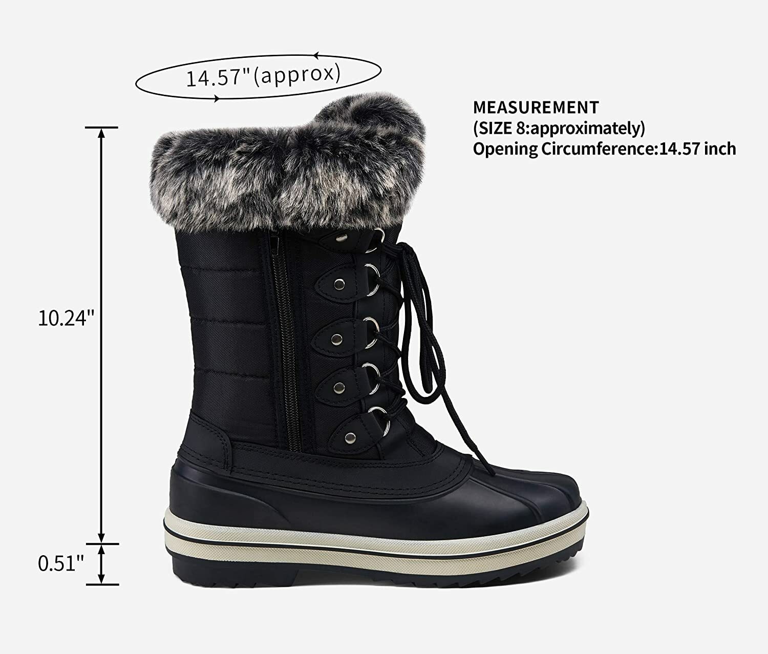 VEPOSE Women’s Waterproof Snow Boots Mid Calf Lace Up Fur Shoes SIZE 8