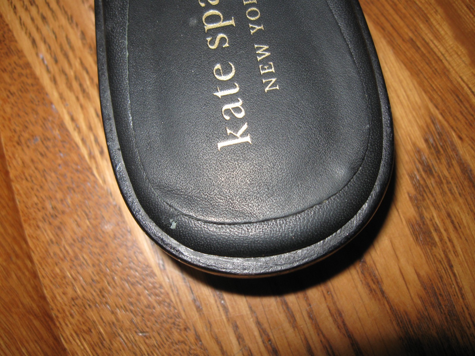 kate spade new york DOCK Black Leather Slide Sandals Logo Slip On Women US 5.5 B