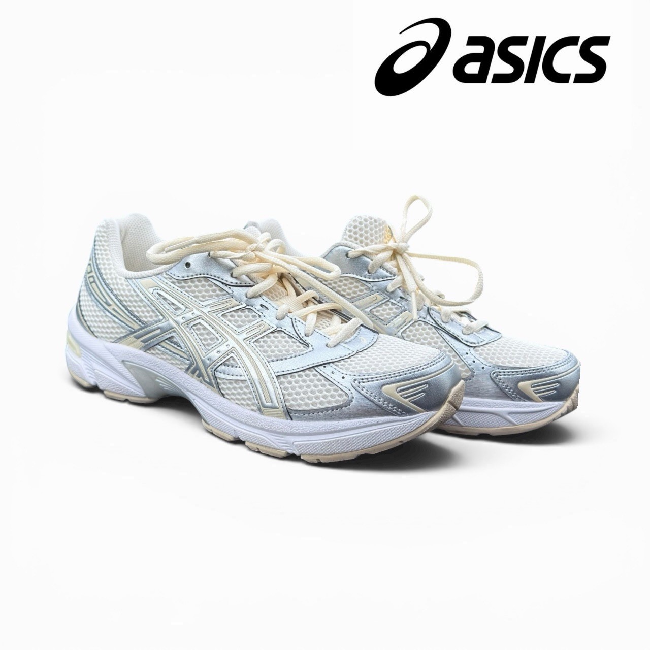 ASICS GEL-1130 Women’s Low Top Sneakers White/Silver/Beige Lace-Up Mesh