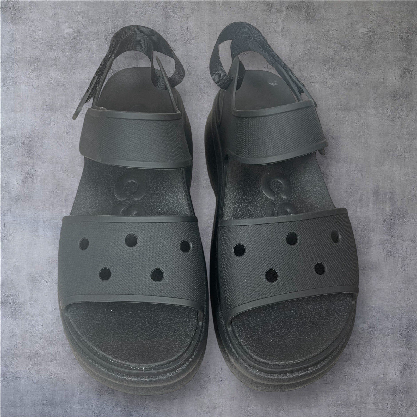 Crocs Black Soho Y Strap Platform Sandals Womens 11 Wedge Chunky Sole Beach