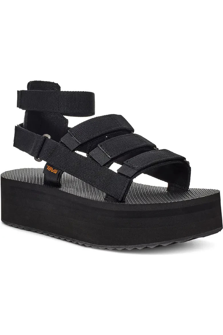 Teva Mevia Strappy Platform Sandals Black Textile Women’s Size 7 Medium