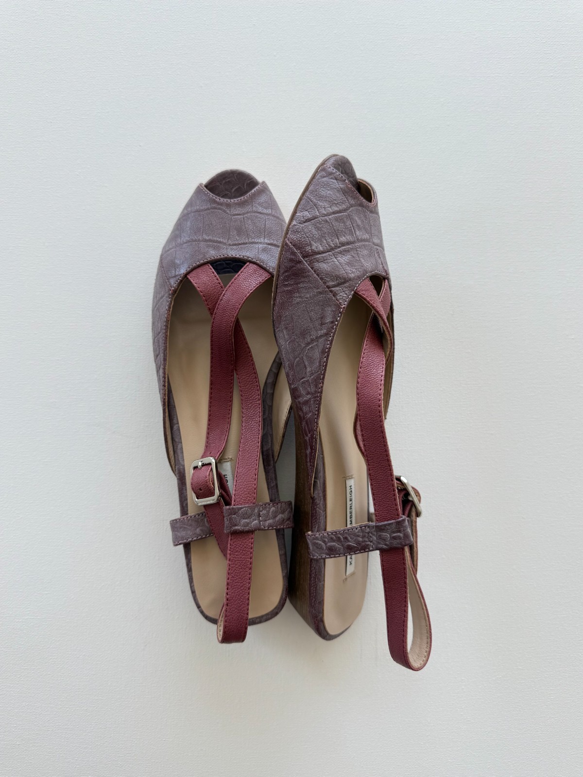 New Handmade Mauve Red Genuine Leather Low Heel Slingbacks NYC Designer