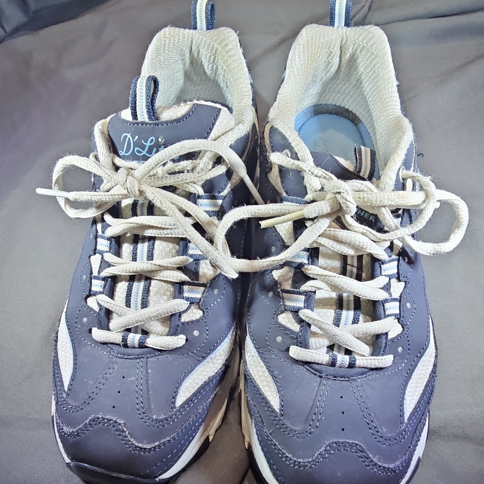 SKECHERS D’Lites Blue White Leather Synthetic Lace Up Sneakers 11930EW