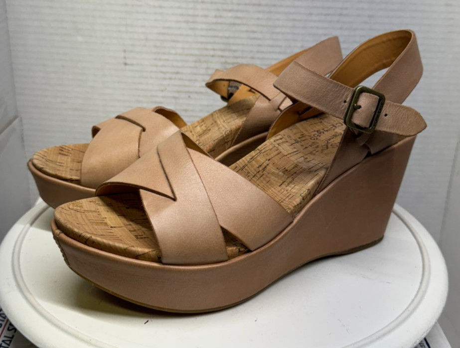 Kork Ease Ava 2.0 Sandals Womens Leather Blush 3″ Wedge Heel Cork 7M 1″ Platform