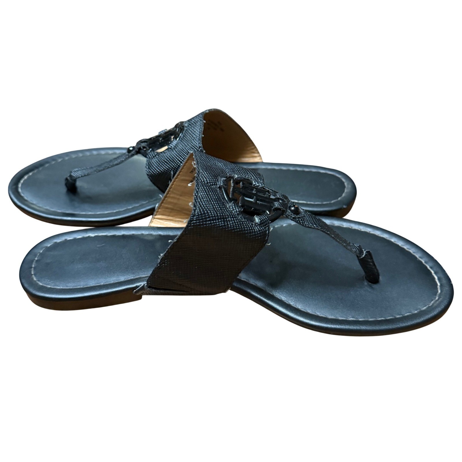 Tommy Hilfiger Tysia Black Logo Thong Sandals Women Size 9.5M