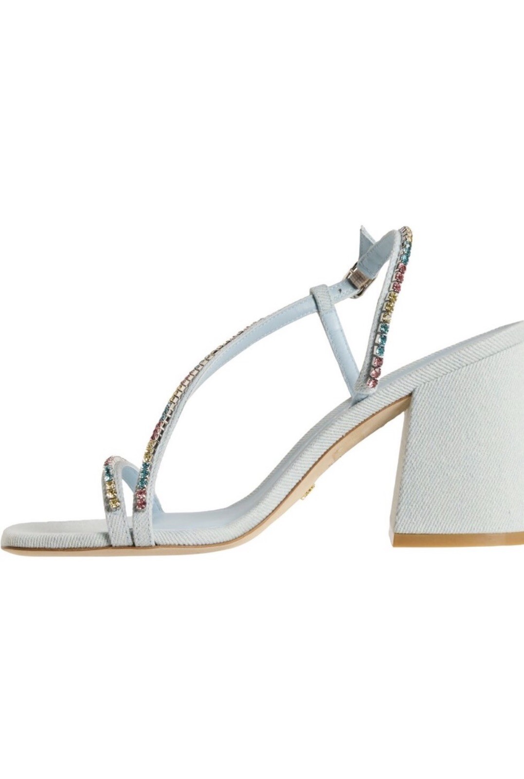 $575 Stuart Weitzman Women’s Blue Soiree Crystal 85 Block Sandal Shoes Size 9