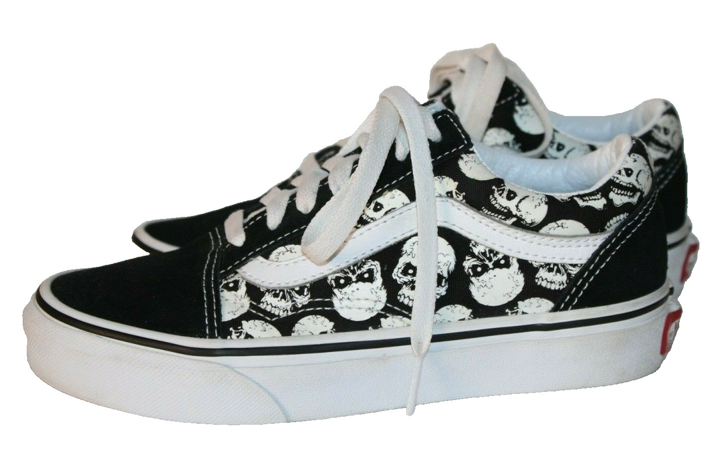 Vans Old Skool Glow Skull Canvas Suede Black White Skate Shoes Women 5 Men 3.5