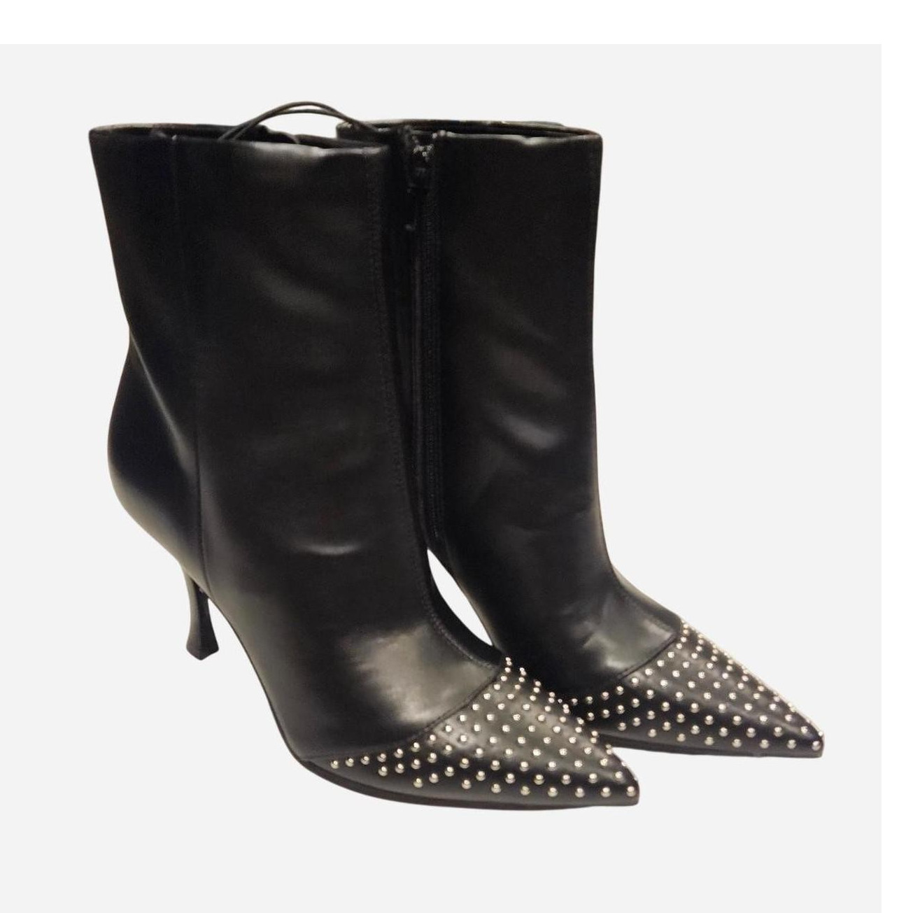 Nine West Black Grunge Pointed-Toe Studded Ankle Boots Side Zipper 7.5 Gothcore