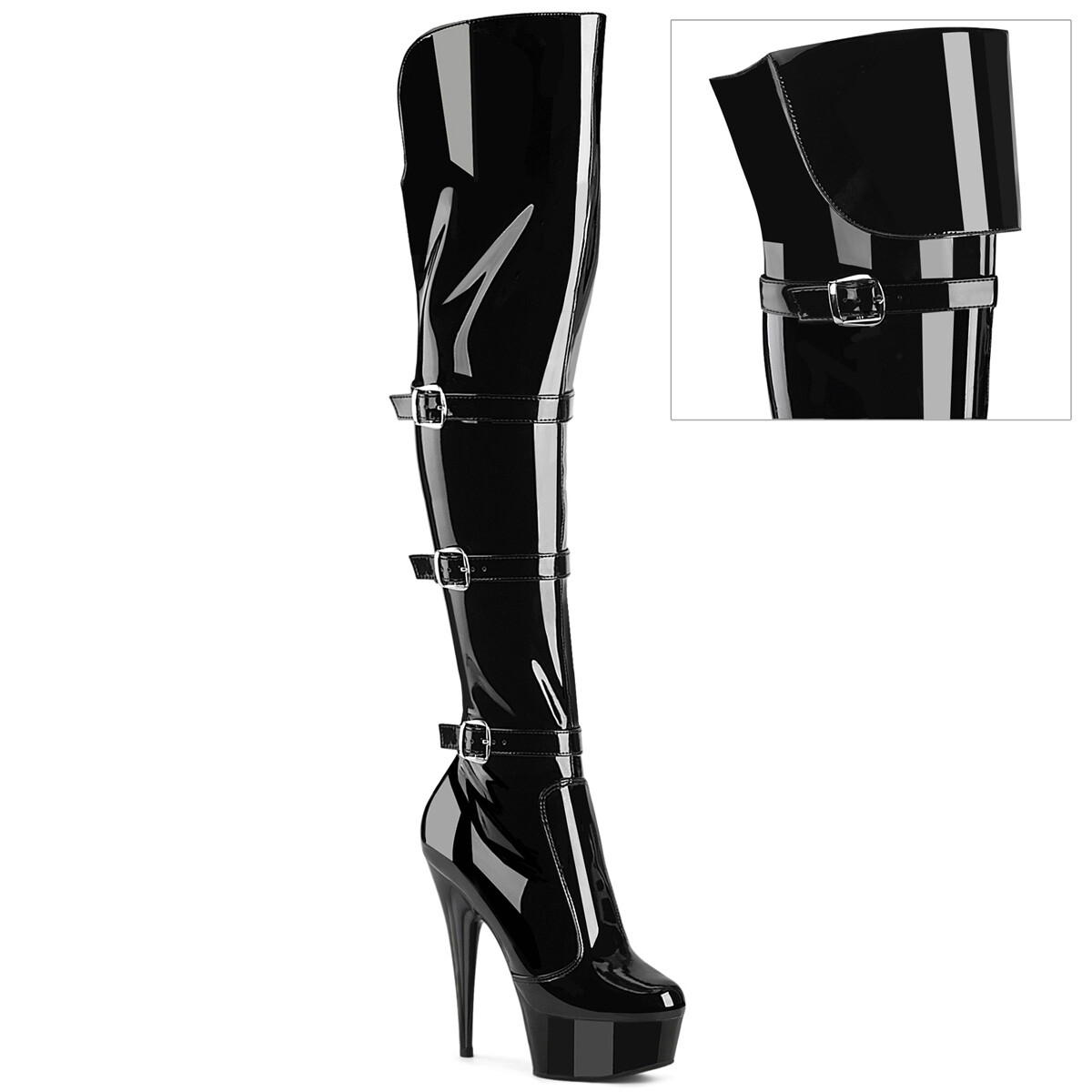 Black Vinyl Thigh High Fold Over Dominatrix Mens Crossdresser Hooker Boots 13 14