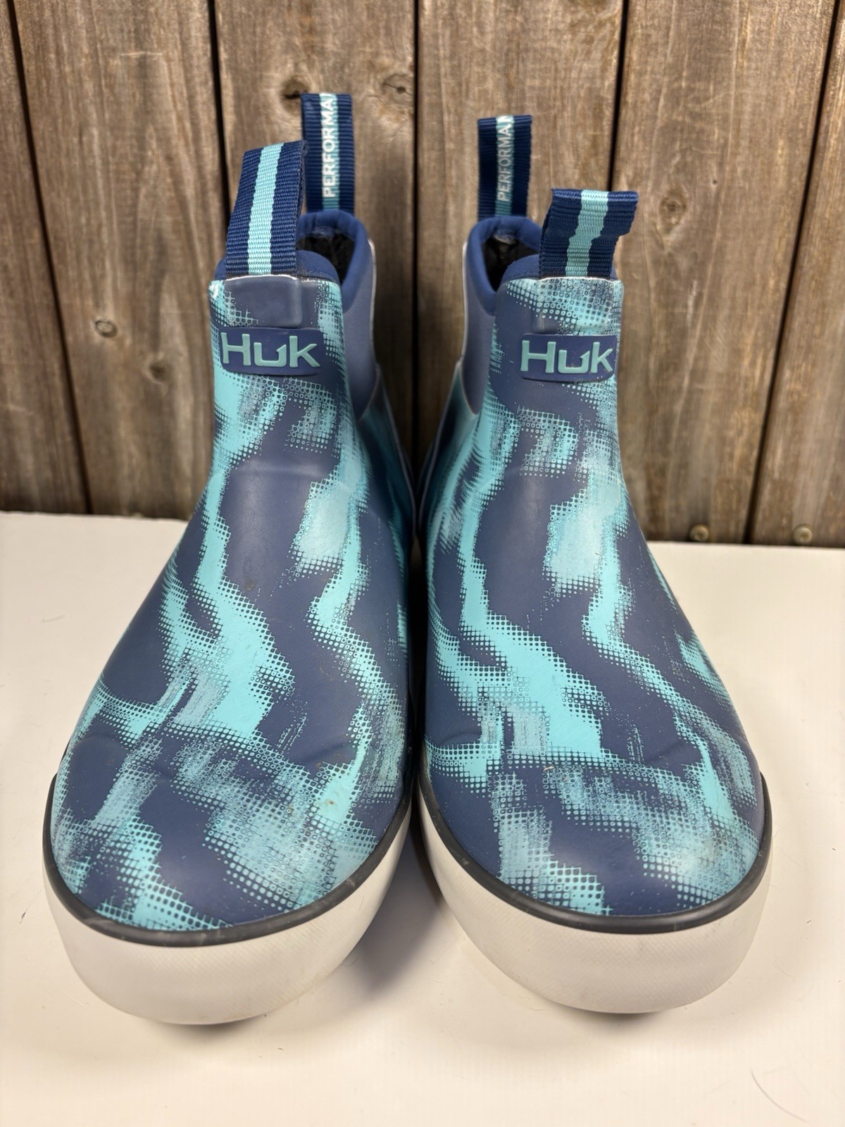 HUK Waterproof Rogue Wave Deck Boat Rain Boots Blue Women’s Shoe Size 9