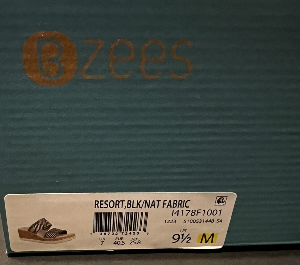 New Bzees Womens Resort Black-Ivory Slip On Flats Shoes 9.5 Medium (B,M)