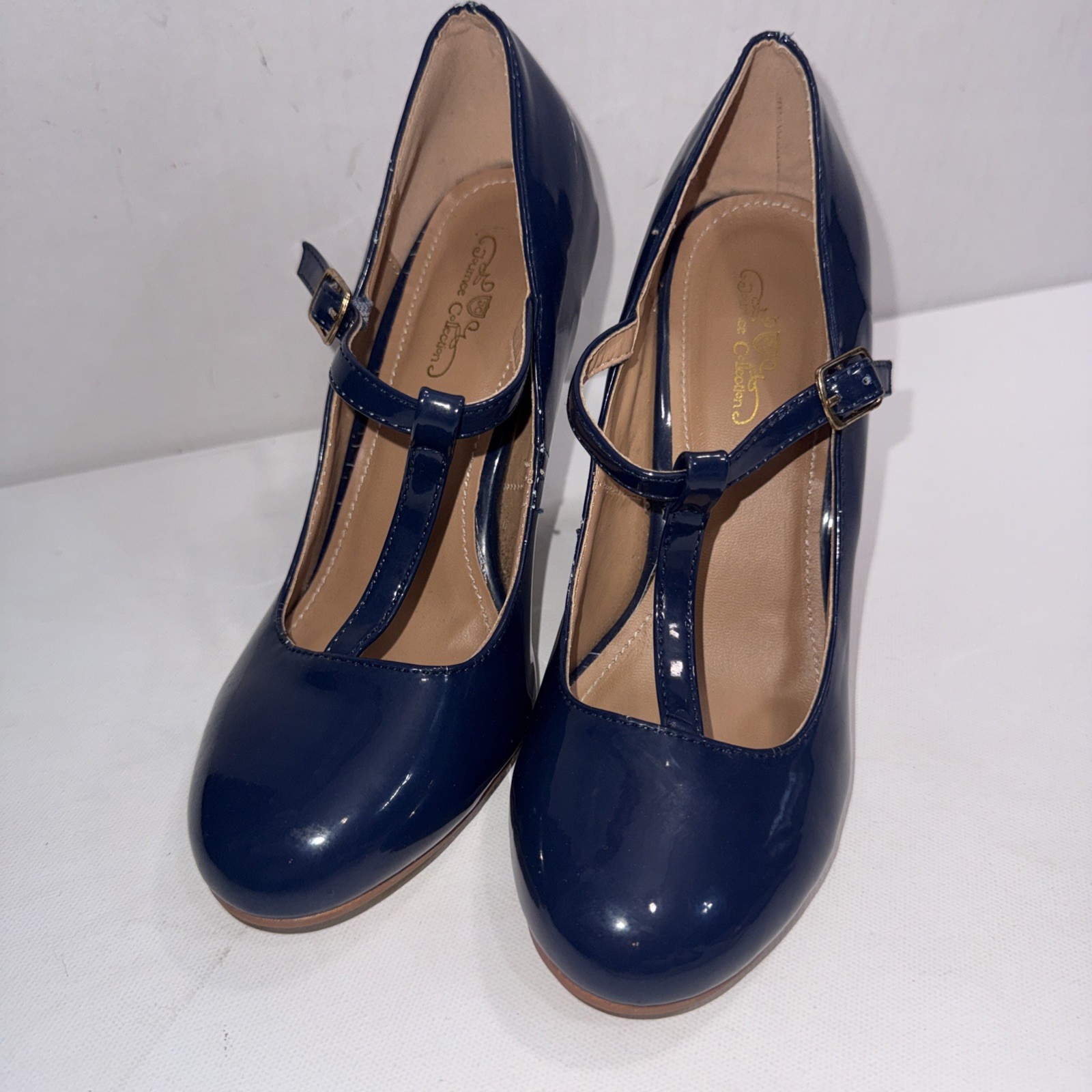 Journee Collection Old Money Business Casual Formal T Strap Stiletto Blue Pumps