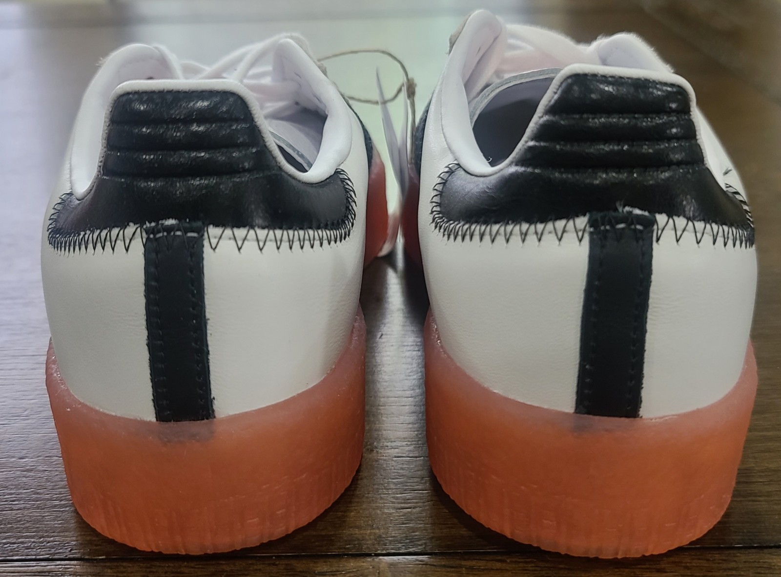 adidas Samba White/Black/Coral Low Top Lace-Up Sneaker Rubber Sole