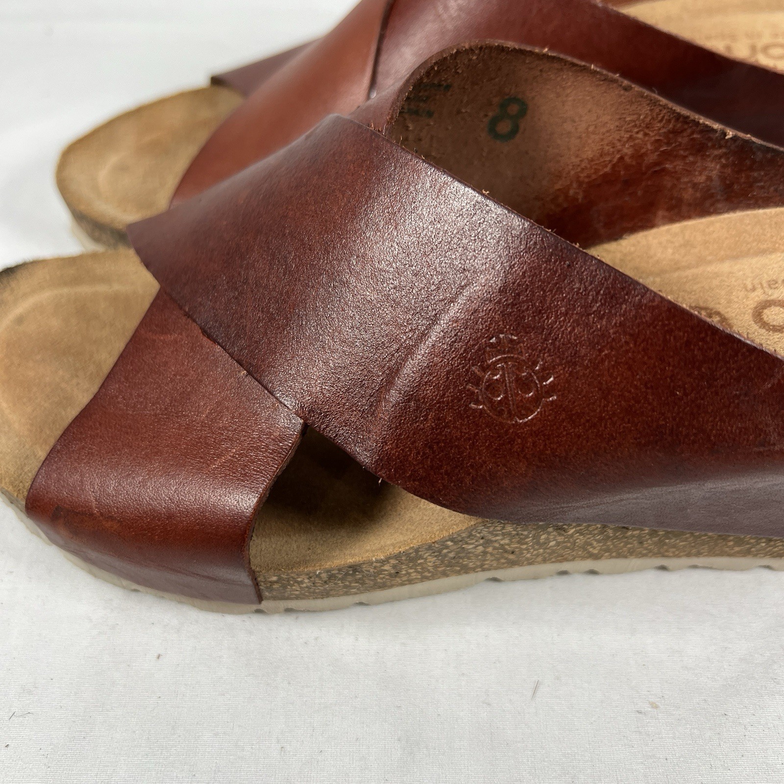 Yokono Spain Brown Leather Platform Slide Sandals Sz. 8 Minimalist Boho