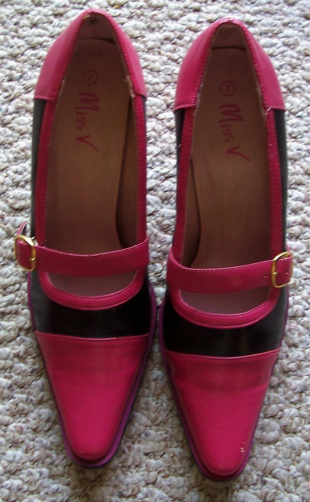 New Miss V High Heel Pump Shoes Fuschia and Black Size 7