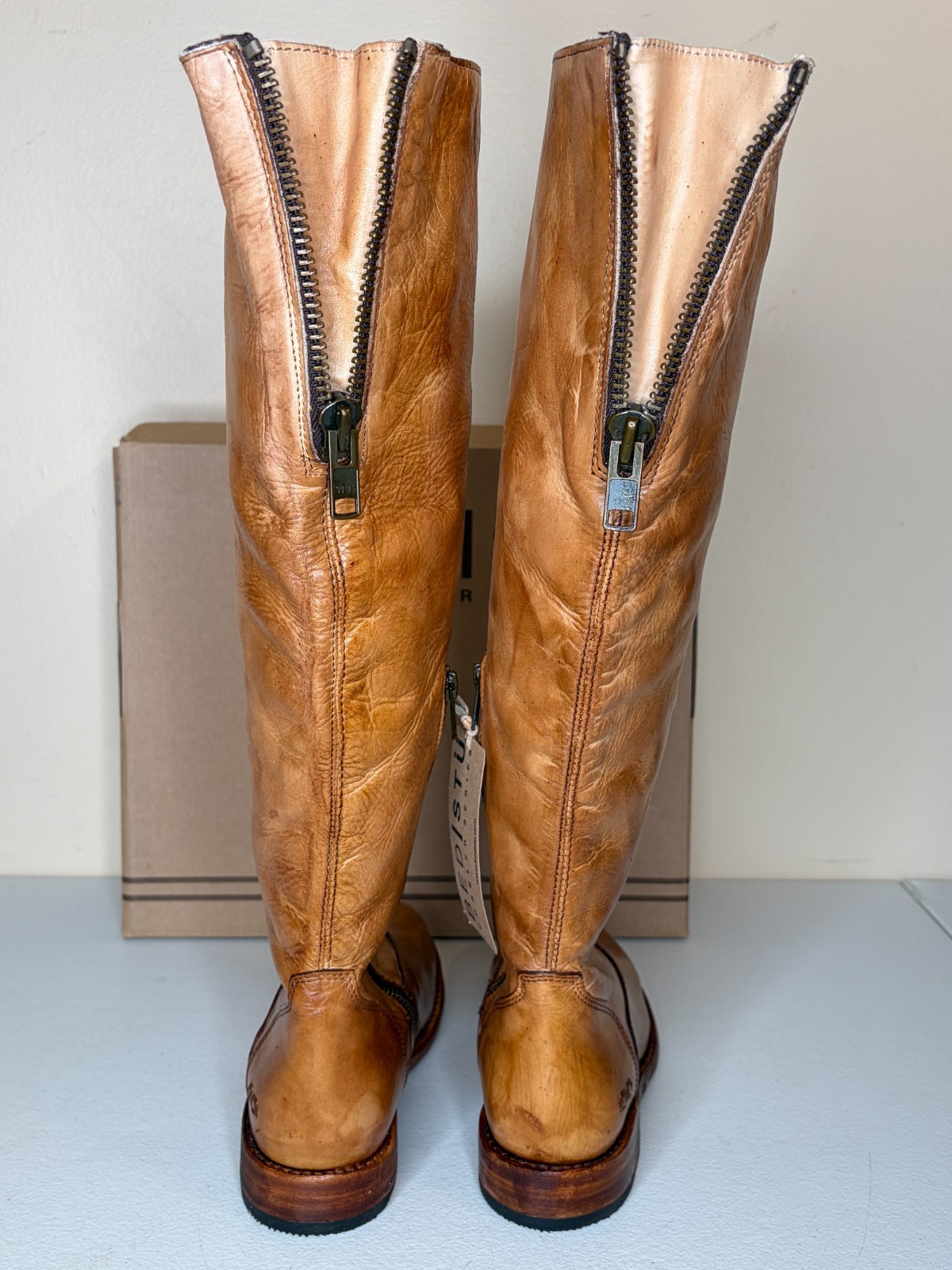 BED STU Tess Tan Distressed Leather Tall Riding Boots BedStu Size 8