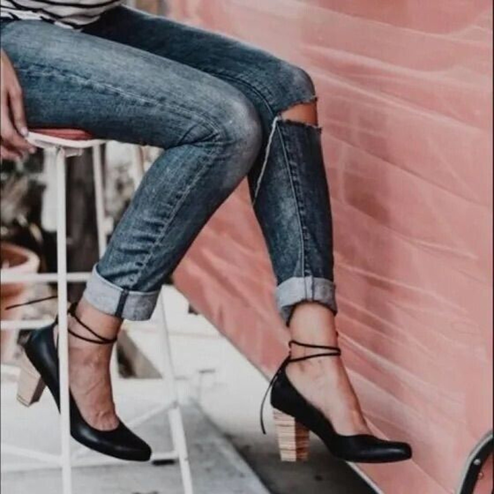 Nicora Natalie Heels Black Vegan Leather Size 7.5-8/38 Vibram Sole Ankle Strap
